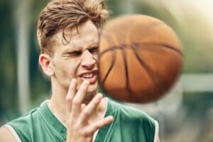 Sports,,Basketball,And,Accident,With,Face,In,Game,Match,On